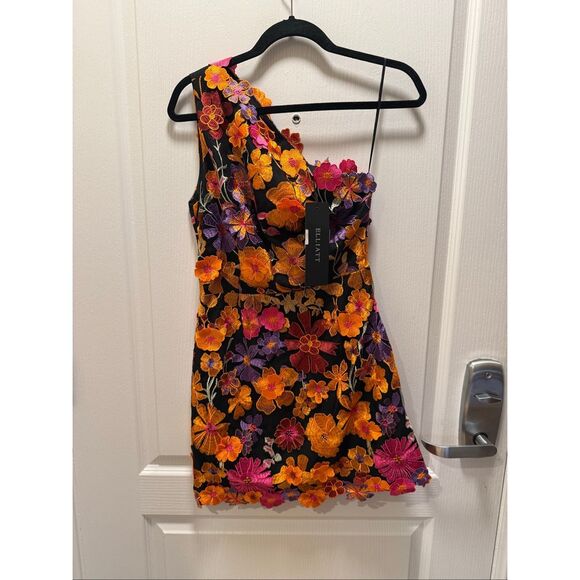 Elliatt Alessandra Floral Party One Shoulder Mini Dress In Orange size S NWT - Picture 4 of 6